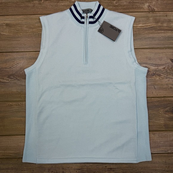G/FORE Mens Wind Breaker Vest Blue 1/4 Zip Merino Wool Golf Size Large NWT $250
